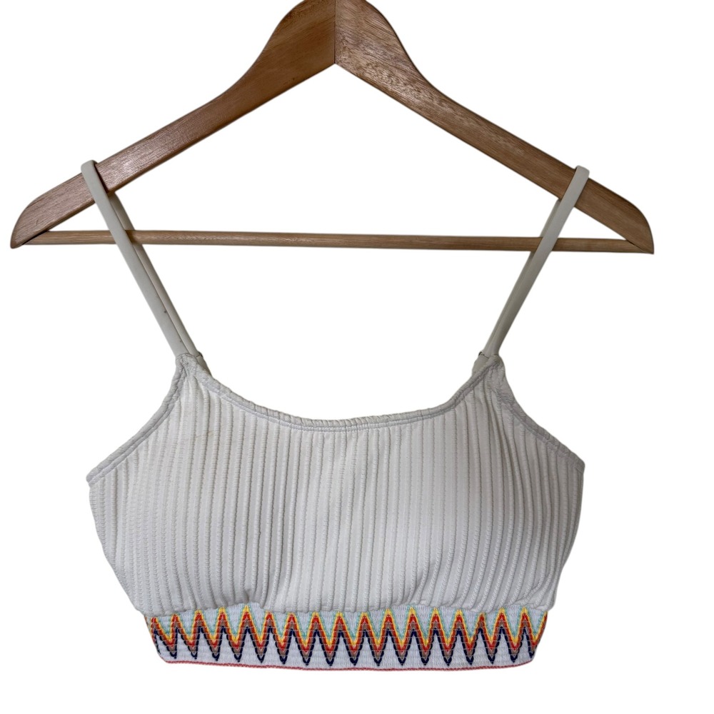 Unbranded Bikini Top Womens S White Rainbow Chevron Ribbed Excellent Sporty Boho